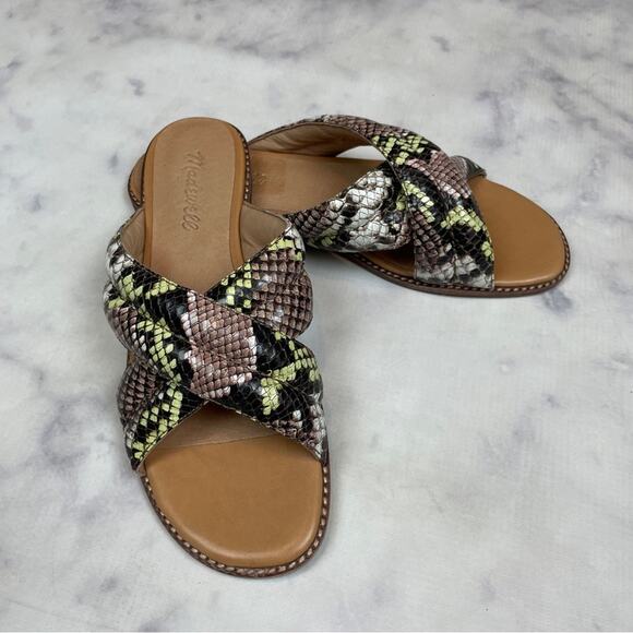 Madewell Skyler Snake Padded Cross Strap Slide Sandals NWOB - Picture 2 of 11
